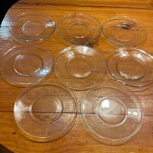 Set of EIGHT 8” heavyweight 1/4” thick curved edge glass salad dessert plates